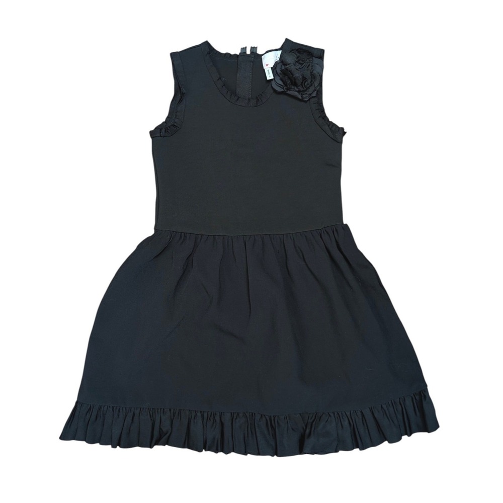 Lanvin Petite Girls Black Ruffle‎ Dress Flower Detail Italy 8 Formal
